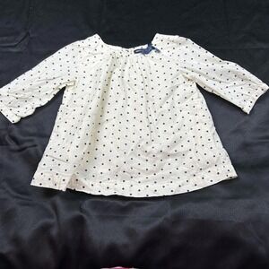 Baby Gap Girls Shirt 3T White Navy Polka Dot Baby Doll EUC